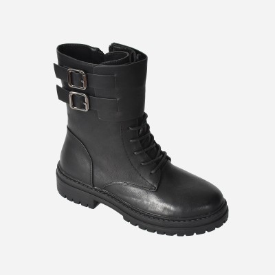Lace Up Boot With Sidezip & 2 Straps